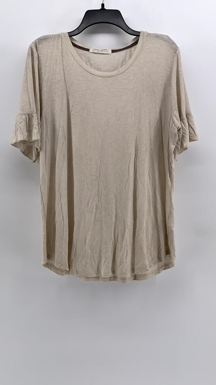 LEVEL EIGHT Women's Beige Crewneck Short Ruffle Sleeve Top SZ L/XL